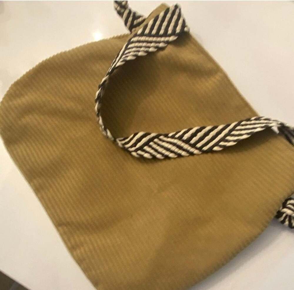 Unbranded Corduroy Tote Bag Yellow Black White Woven Strap Casual Handbag